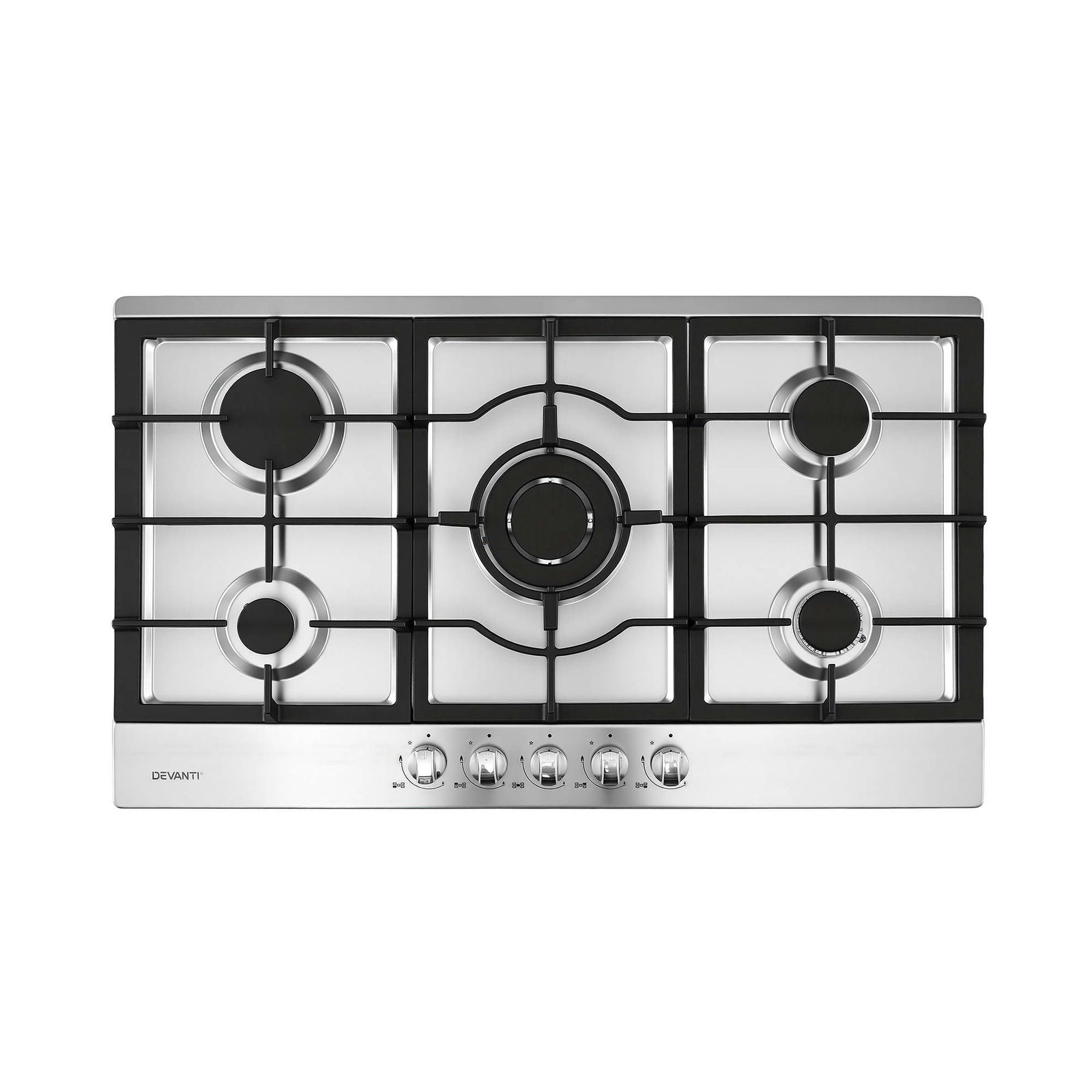 90cm Gas Cooktop 5 Burner – Stainless Steel LPG/NG Triple Crown Silver