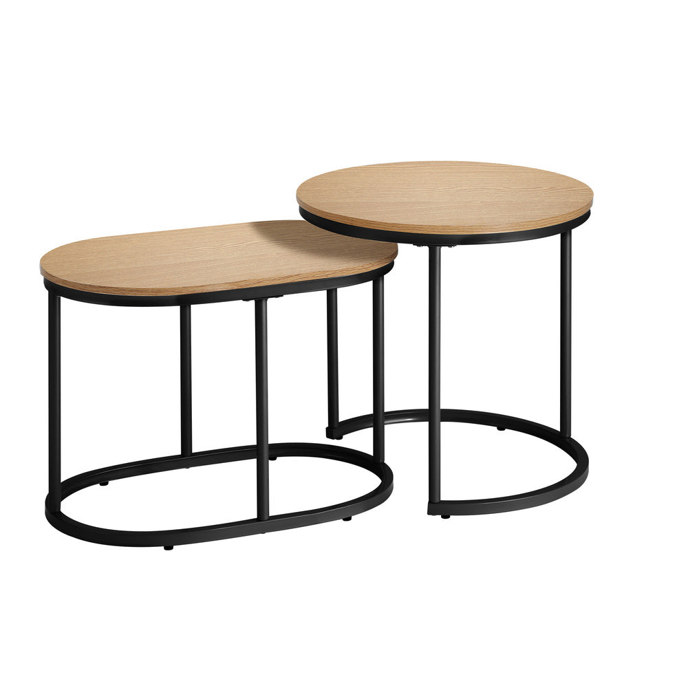2‑Piece Nesting Coffee Table Set – Black/Natural, Metal Frame, Wood Top