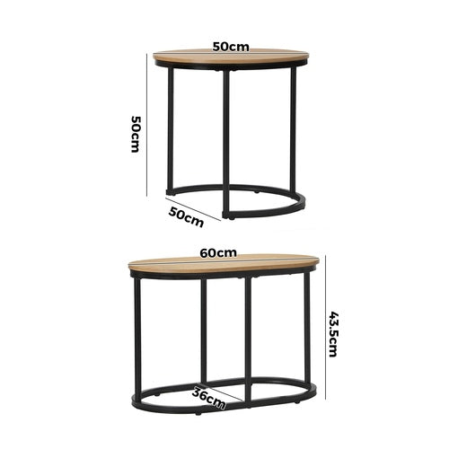 2‑Piece Nesting Coffee Table Set – Black/Natural, Metal Frame, Wood Top