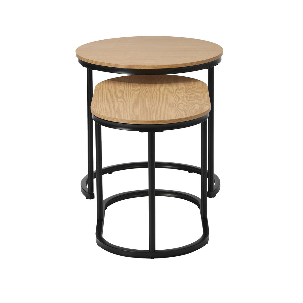 2‑Piece Nesting Coffee Table Set – Black/Natural, Metal Frame, Wood Top