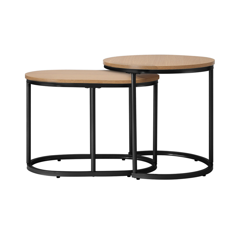 2‑Piece Nesting Coffee Table Set – Black/Natural, Metal Frame, Wood Top