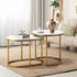 Set of 2 Coffee Table Round Oval Marble Nesting Gold