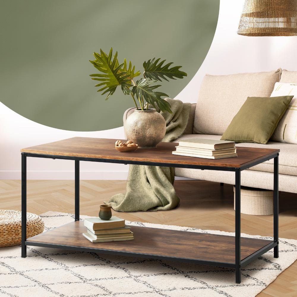 Coffee Table Storage Rack 2-Tier Black&Walnut
