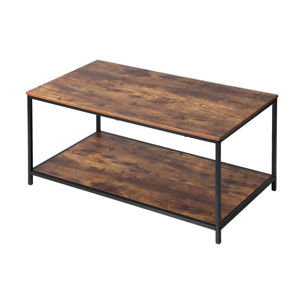 Coffee Table Storage Rack 2-Tier Black&Walnut