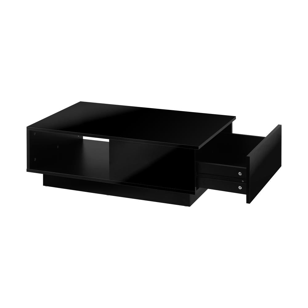 Coffee Table LED High Gloss Storage Drawer Black