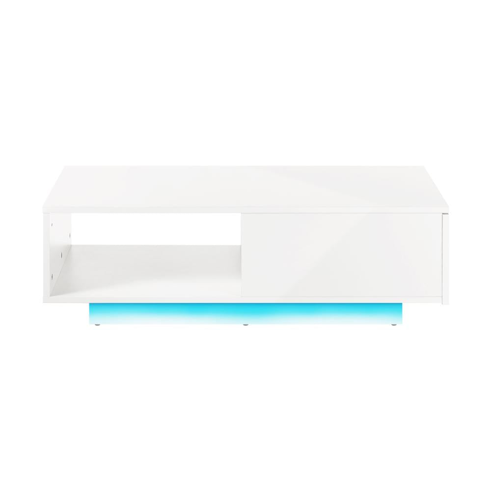 Coffee Table LED High Gloss Storage Drawer White