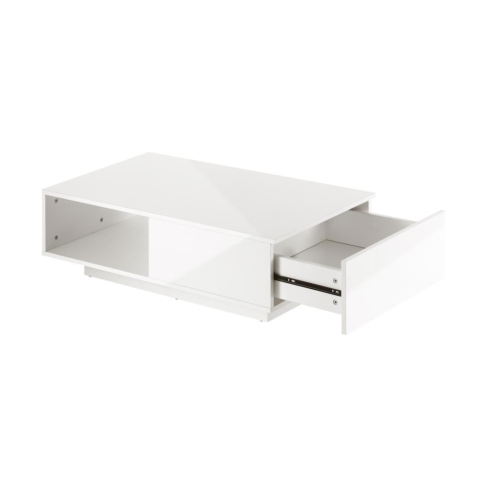 Coffee Table LED High Gloss Storage Drawer White