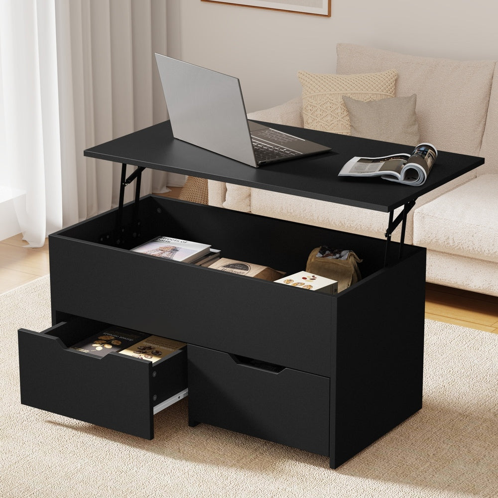 Coffee Lift Up Top Hidden Storage Laptop Desk 2 Drawers Black