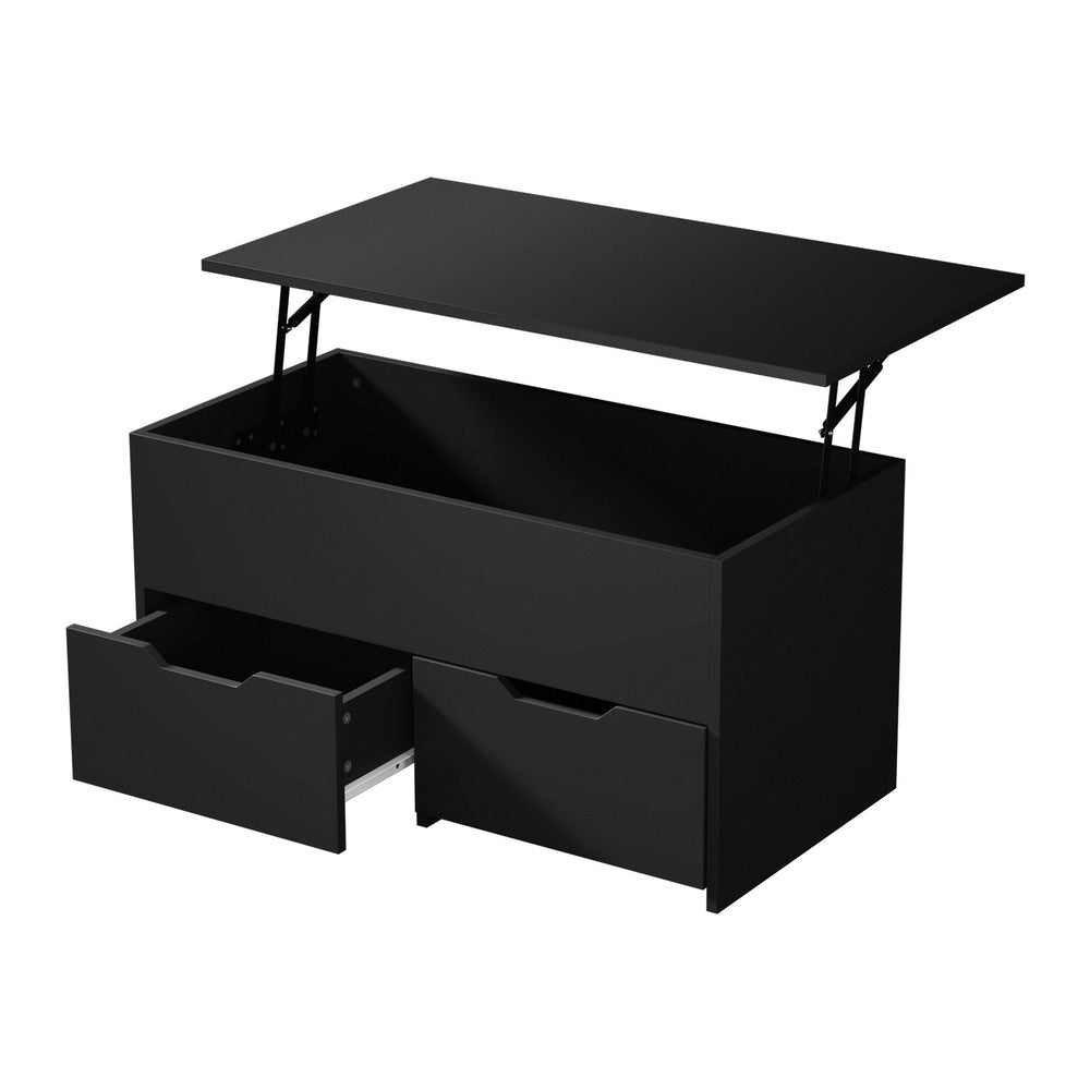 Coffee Lift Up Top Hidden Storage Laptop Desk 2 Drawers Black