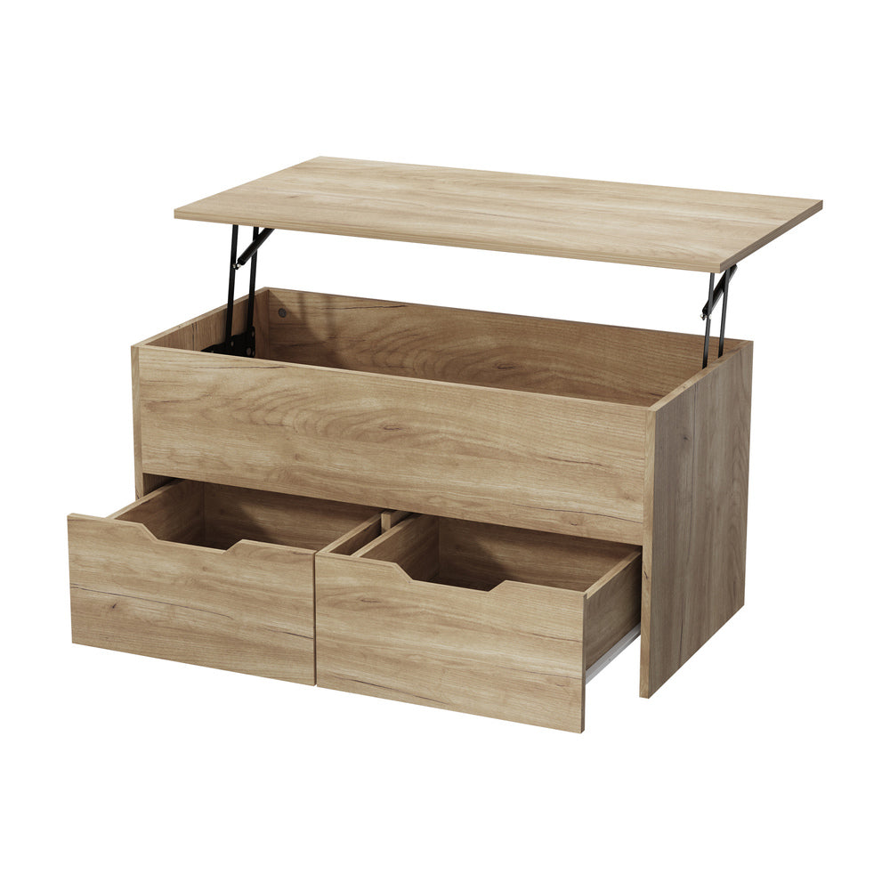 Coffee Lift Up Hidden Storage Laptop Desk 2 Drawers Natural