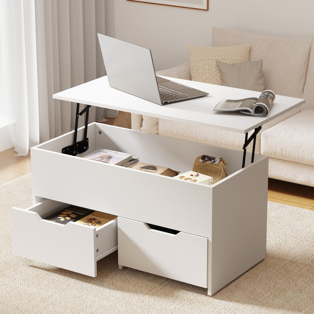 Coffee Lift Up Top Hidden Storage Laptop Desk 2 Drawers White