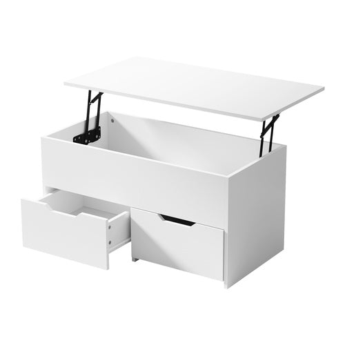 Coffee Lift Up Top Hidden Storage Laptop Desk 2 Drawers White