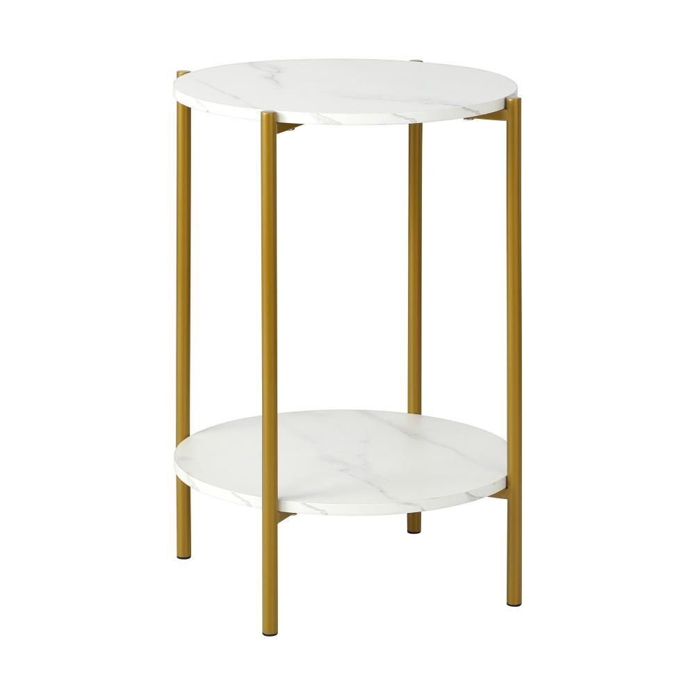 Round Coffee Table 2 Tier Marble Top Metal Gold Frame