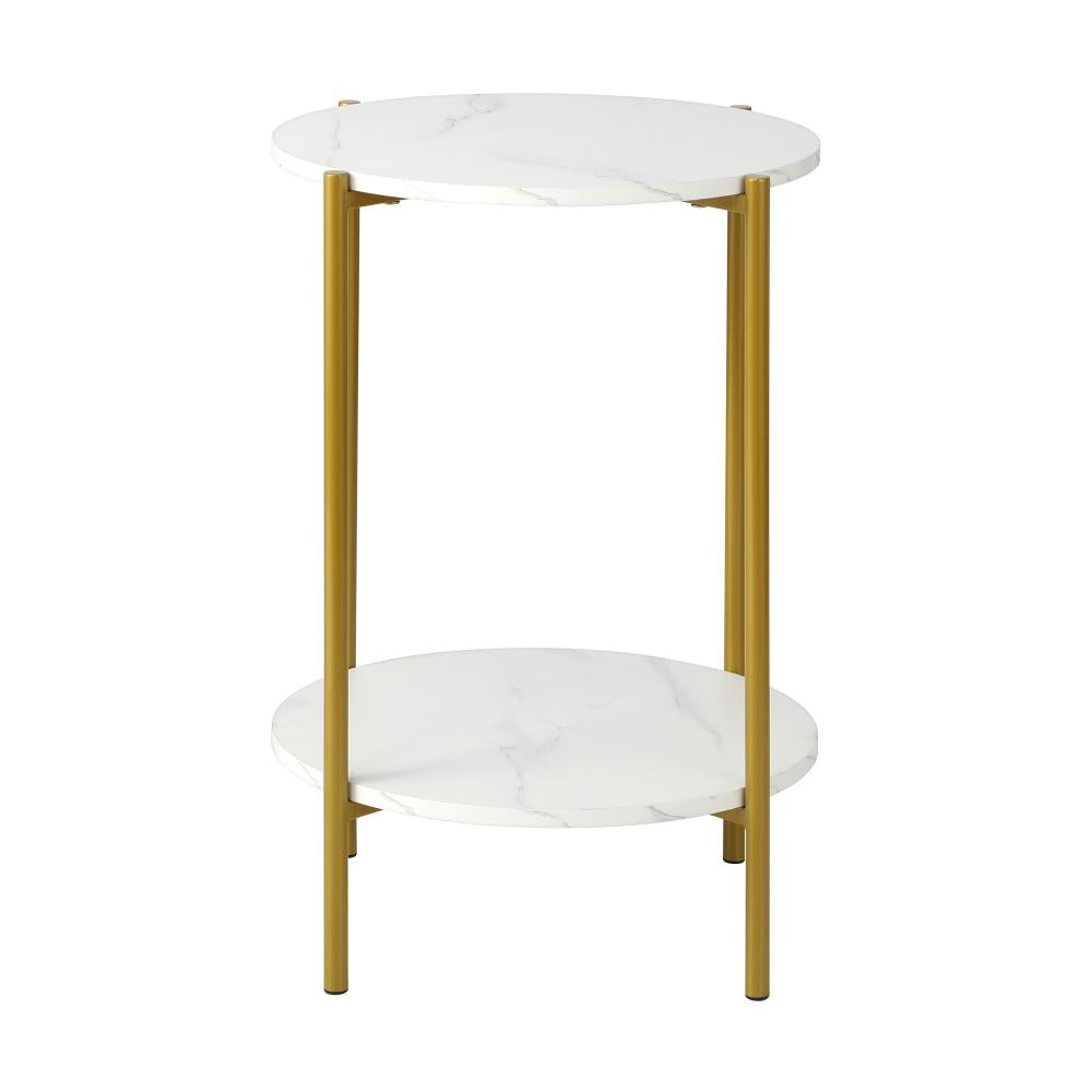 Round Coffee Table 2 Tier Marble Top Metal Gold Frame