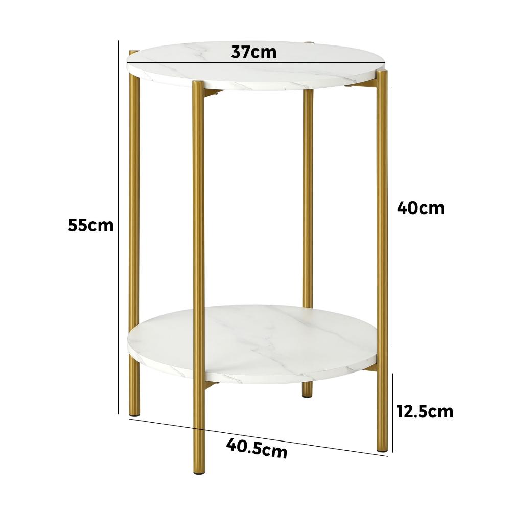 Round Coffee Table 2 Tier Marble Top Metal Gold Frame