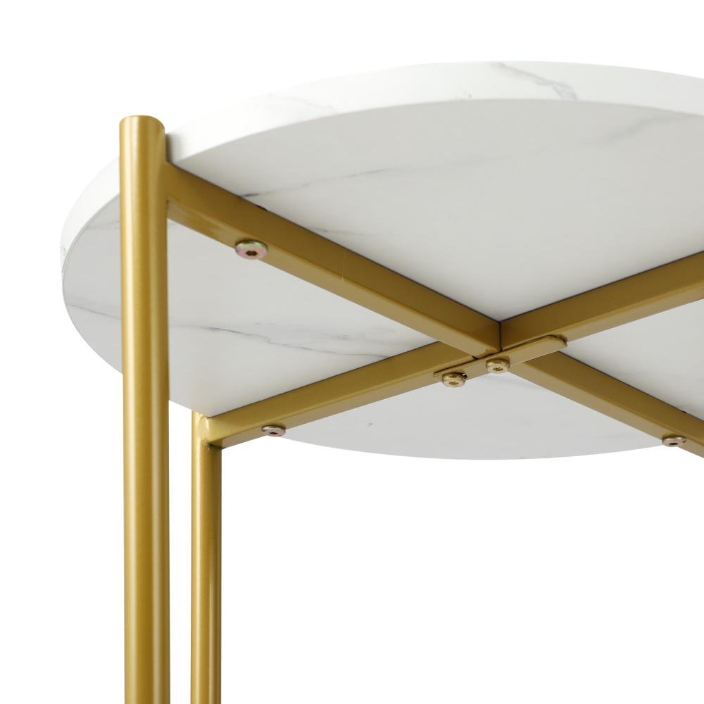 Round Coffee Table 2 Tier Marble Top Metal Gold Frame