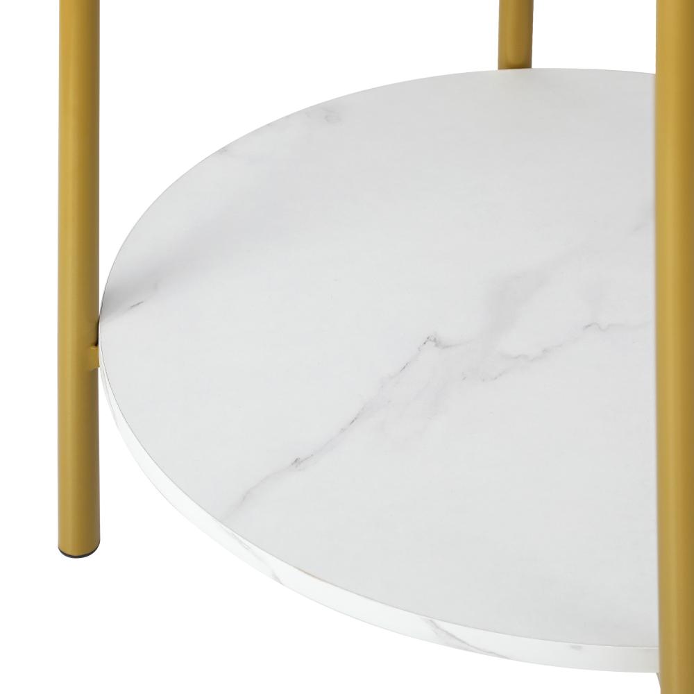 Round Coffee Table 2 Tier Marble Top Metal Gold Frame