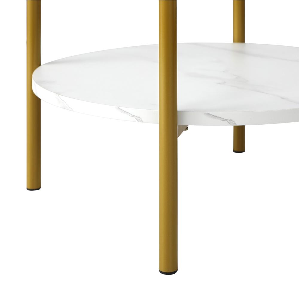 Round Coffee Table 2 Tier Marble Top Metal Gold Frame