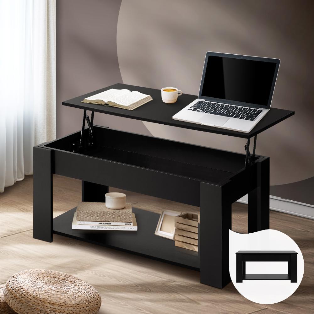 Coffee Table with Lift Up Top Storage Space Wooden Black