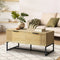 Oikiture Coffee Table with Storage Drawers Natural Wood Black Metal Frame