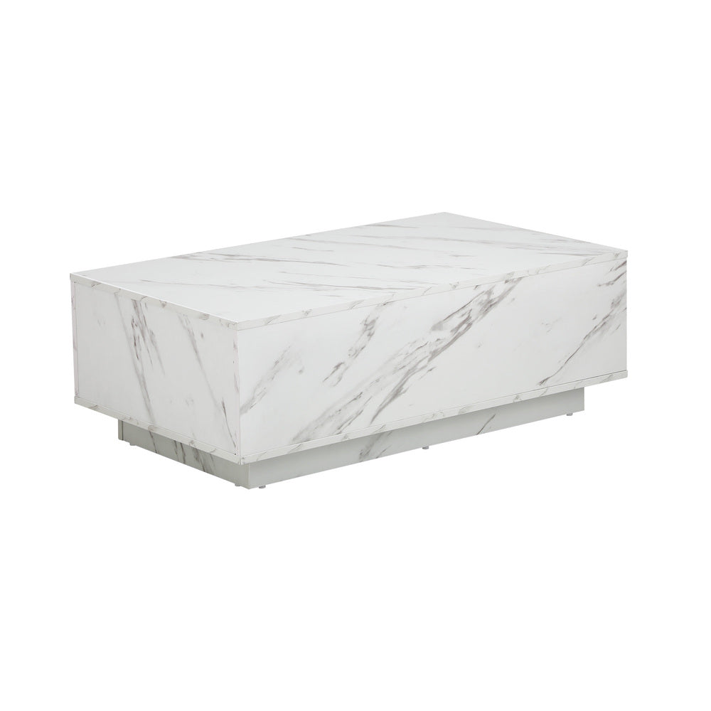 Oikiture Coffee Table Cafe Desk Marble Effect Wooden White