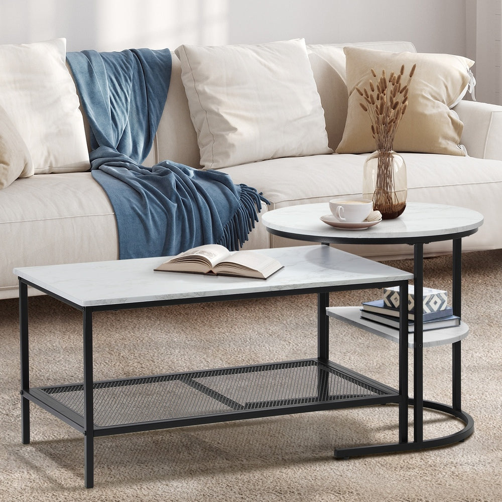 Nesting Coffee Table Set of 2 Detachable Faux Marble