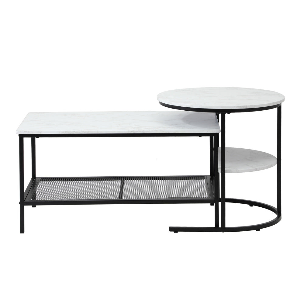 Nesting Coffee Table Set of 2 Detachable Faux Marble