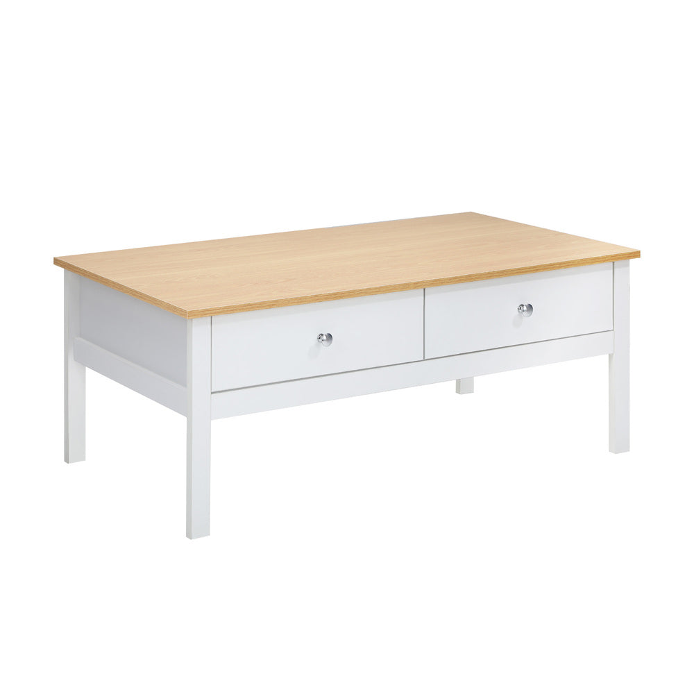 Oikiture Coffee Table Storage Drawers Natural White