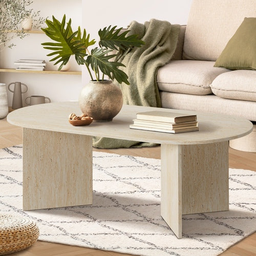 Coffee Table Sofa End Table Oval Side Cafe Desk Timber Beige
