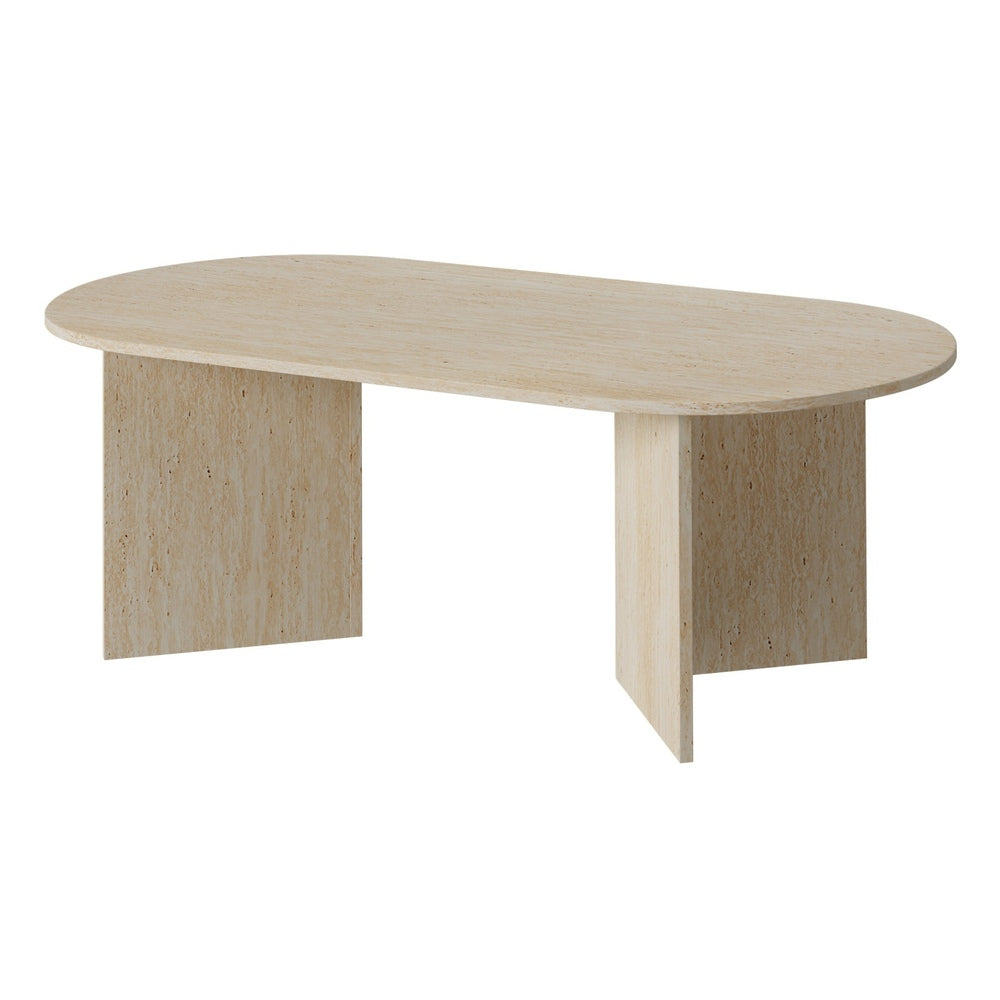 Coffee Table Sofa End Table Oval Side Cafe Desk Timber Beige