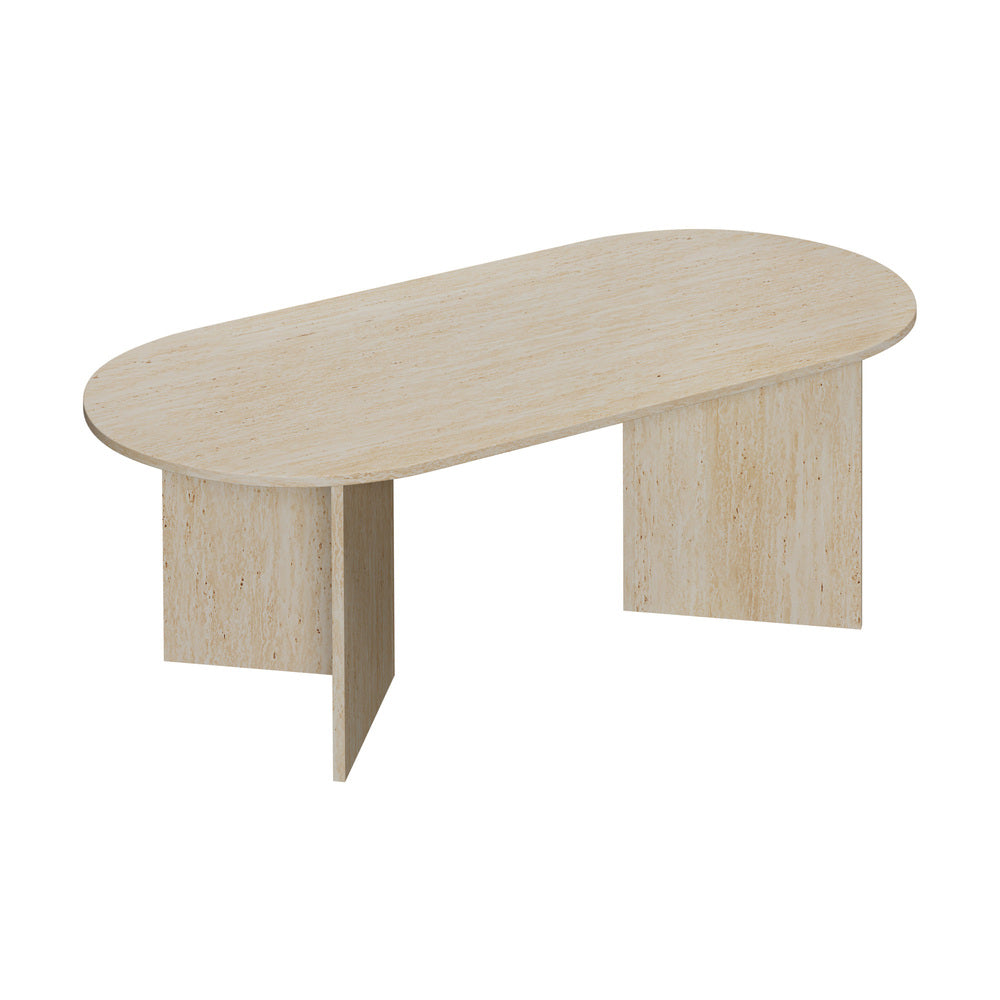 Coffee Table Sofa End Table Oval Side Cafe Desk Timber Beige
