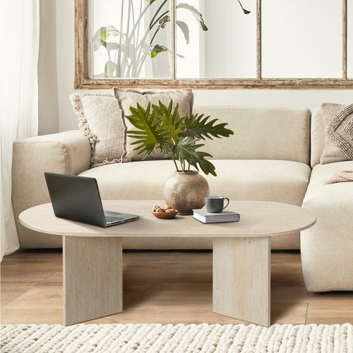 Coffee Table Sofa End Table Oval Side Cafe Desk Timber Beige