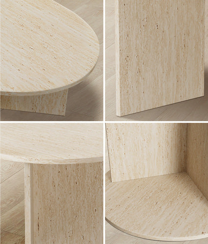 Coffee Table Sofa End Table Oval Side Cafe Desk Timber Beige