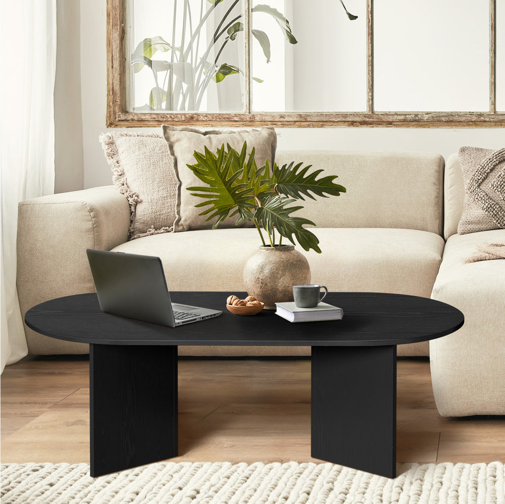 Coffee Table Sofa End Table Oval Side Cafe Desk Timber Black