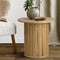 Oikiture Round Coffee Table Natural Wood Side End Table 50cm