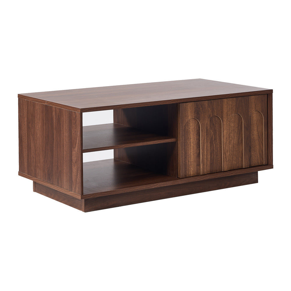 Oikiture Coffee Table 88cm Storage Drawer 2 Open Shelves Walnut