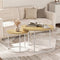 Oikiture Set of 2 Nesting Coffee Table Round Natural and White