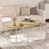 Oikiture Set of 2 Nesting Coffee Table Round Natural and White