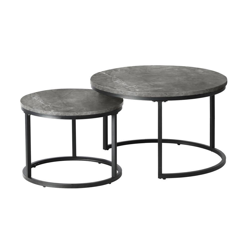 Nesting Coffee Table Round Marble Grey & Black