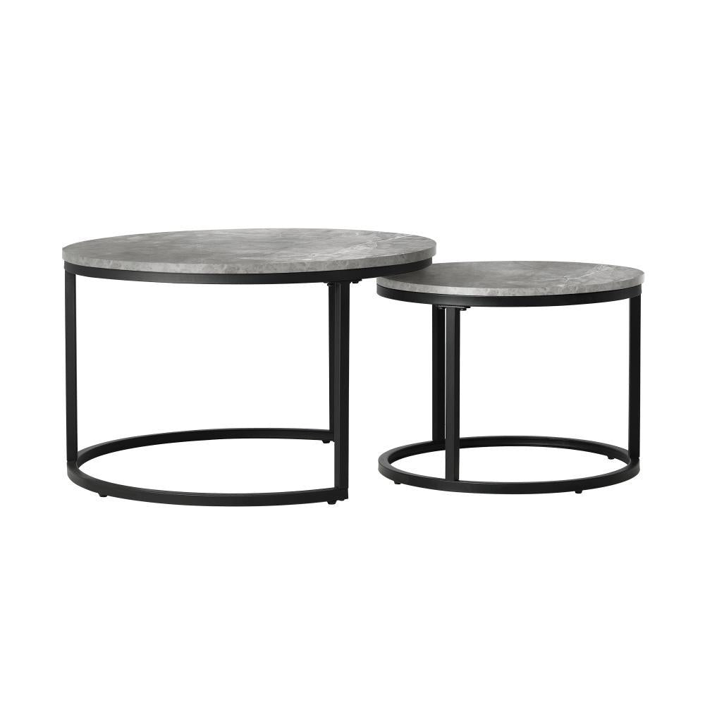 Nesting Coffee Table Round Marble Grey & Black