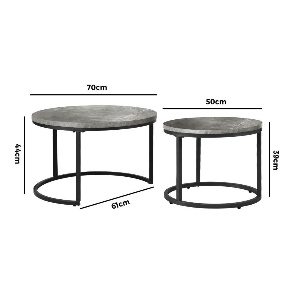 Nesting Coffee Table Round Marble Grey & Black