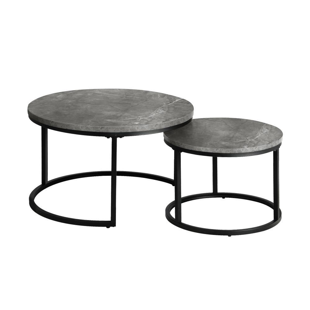 Nesting Coffee Table Round Marble Grey & Black