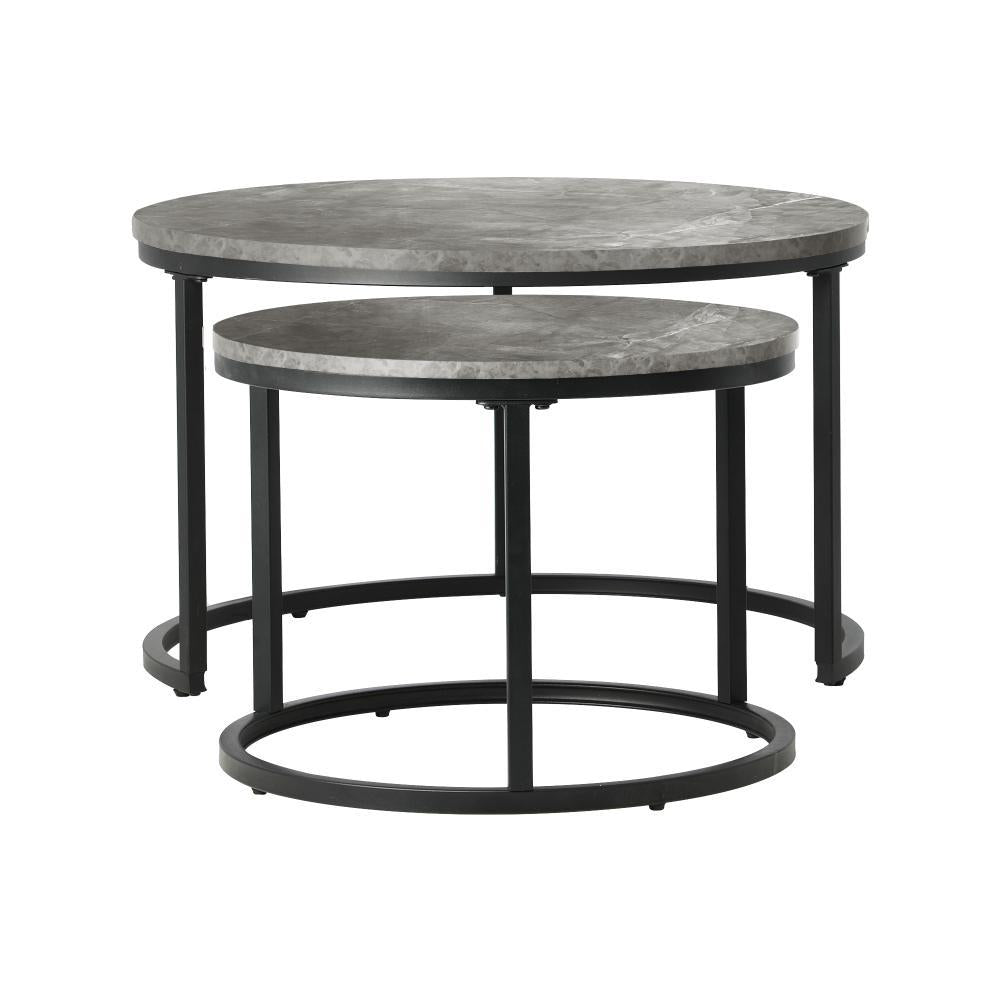 Nesting Coffee Table Round Marble Grey & Black