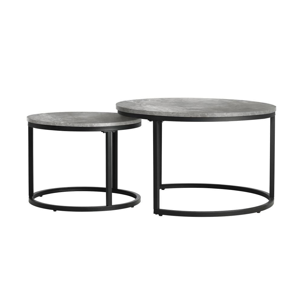 Nesting Coffee Table Round Marble Grey & Black
