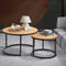 Oikiture Set of 2 Nesting Coffee Tables Round Marble Wood Effect Natural