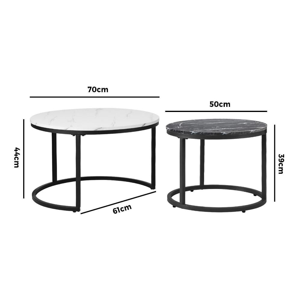 Set of 2 Coffee Table Round Nesting White & Black