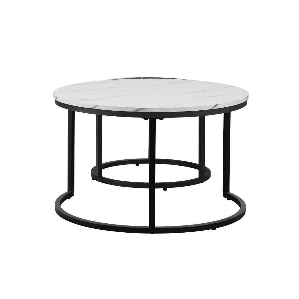 Set of 2 Coffee Table Round Nesting White & Black