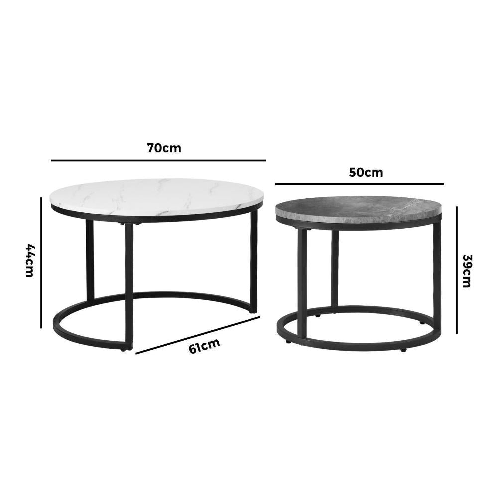 Set of 2 Coffee Table Round Nesting White & Grey