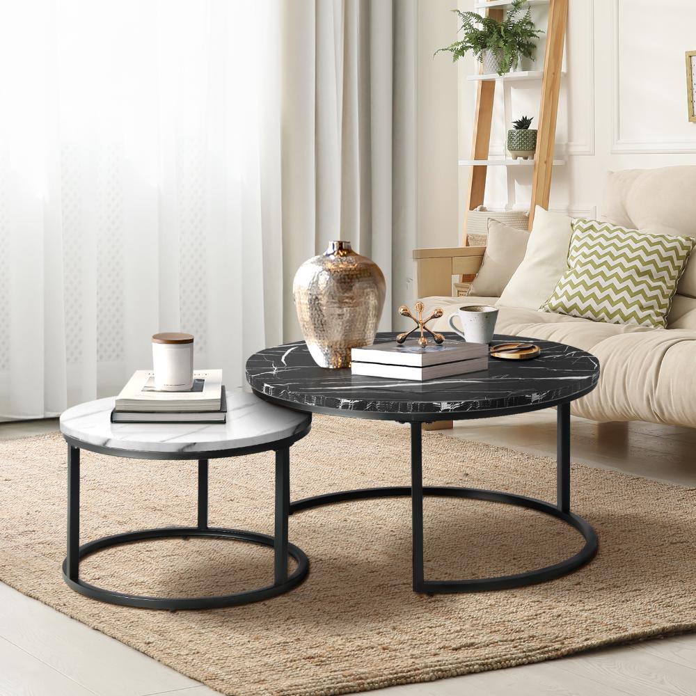 Nesting Coffee Table Round Marble Black&White