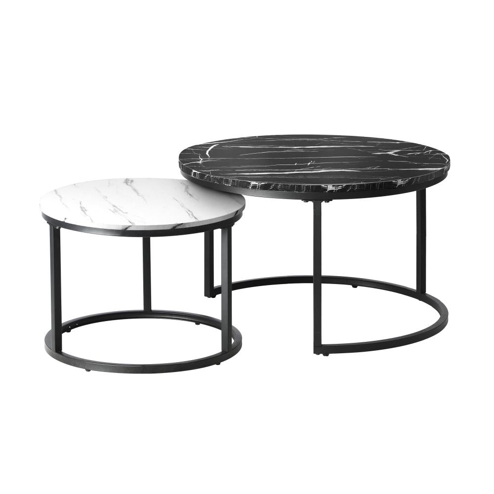 Nesting Coffee Table Round Marble Black&White